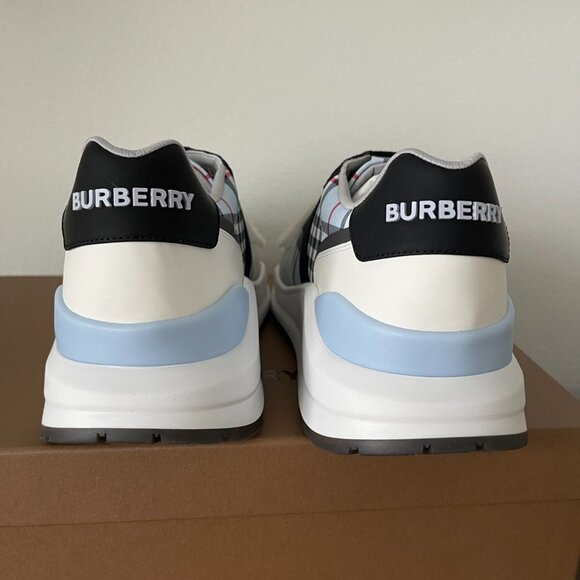 BURBERRY Men's Ramsey Blue Check Low-Top leather, suede, cloth Trainer Sneakers - Picture 14 of 15